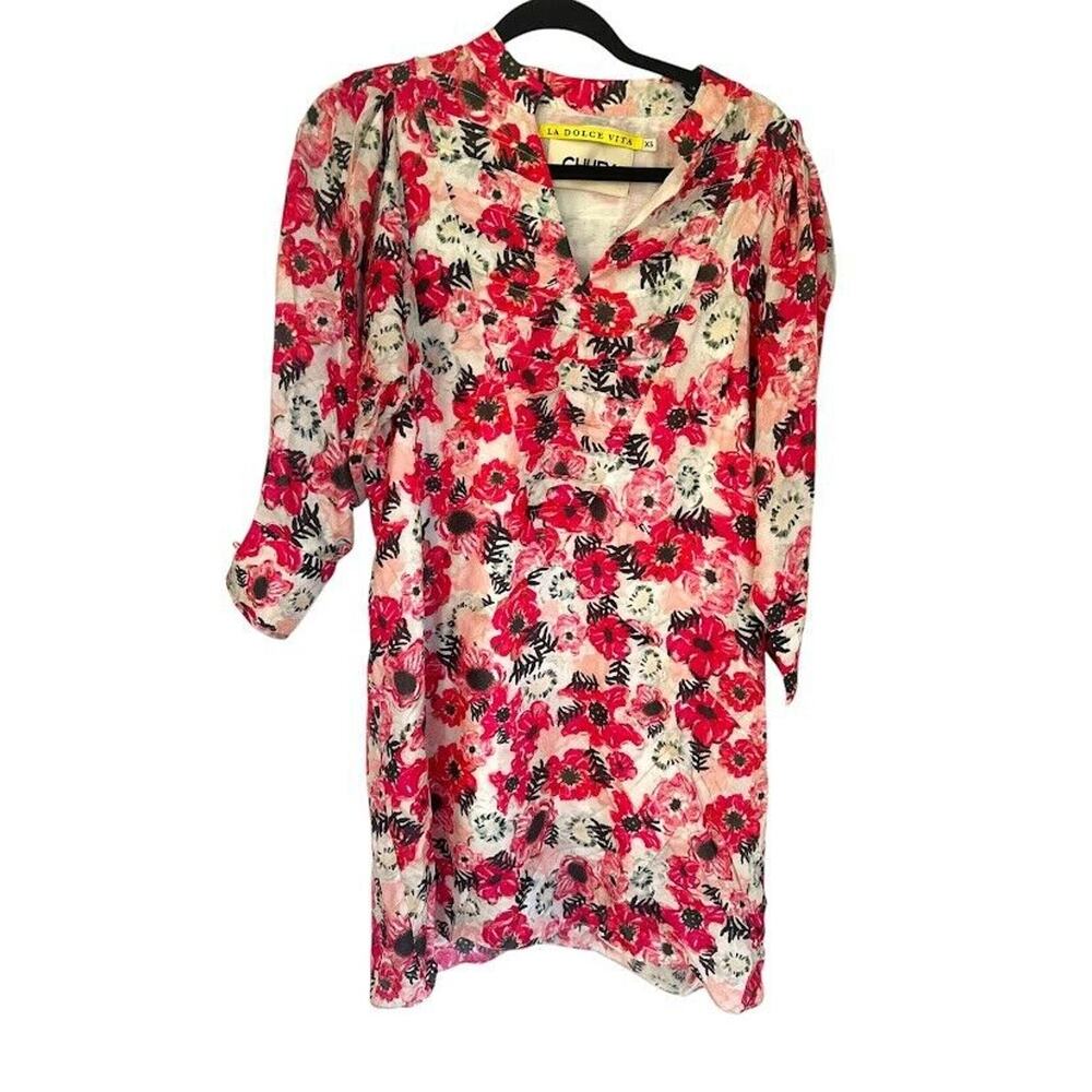 Chufy LA Dolce Vita Floral Silk Dress Size XS Bloomcore‎ Cottagecore Mini Flowy